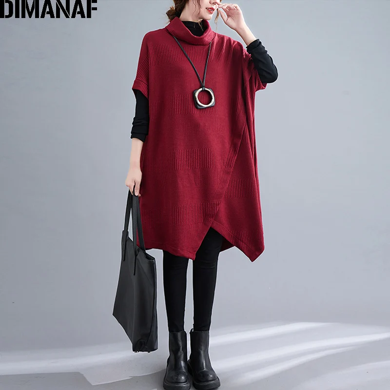 

DIMANAF Oversize Winter Autumn Women Clothing Pullover Sweatshirts Cotton Thicken Turtleneck Vintage Lady Tops Loose Casual