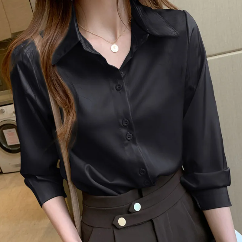 

Black Shirt Women's Long Sleeves 2021 Autumn Blusas Female Elegantes Loose Shirt Pink Tops Ladies Button Up Dropshipping 1186