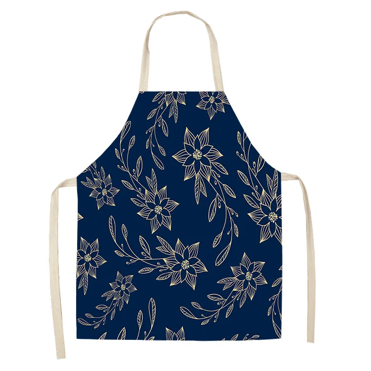 

Blue Christmas Santa Apron Printed Kitchen Aprons for Women Linen Home Cooking Coffee Baking Waist Pinafore Cleaning Tools