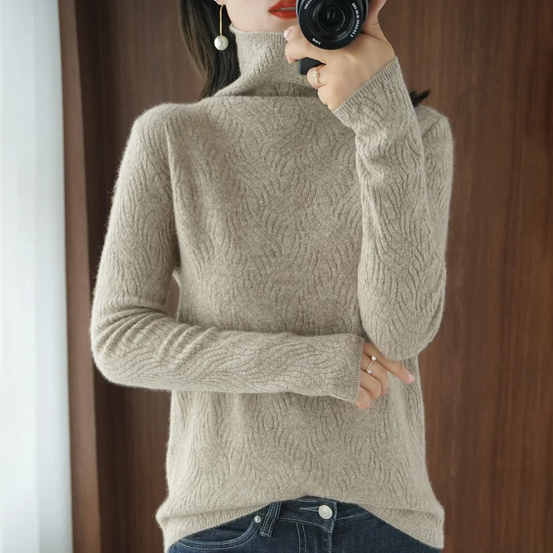 Новинка 2021 шерстяной свитер Базовая рубашка с ворсовым воротником и длинными