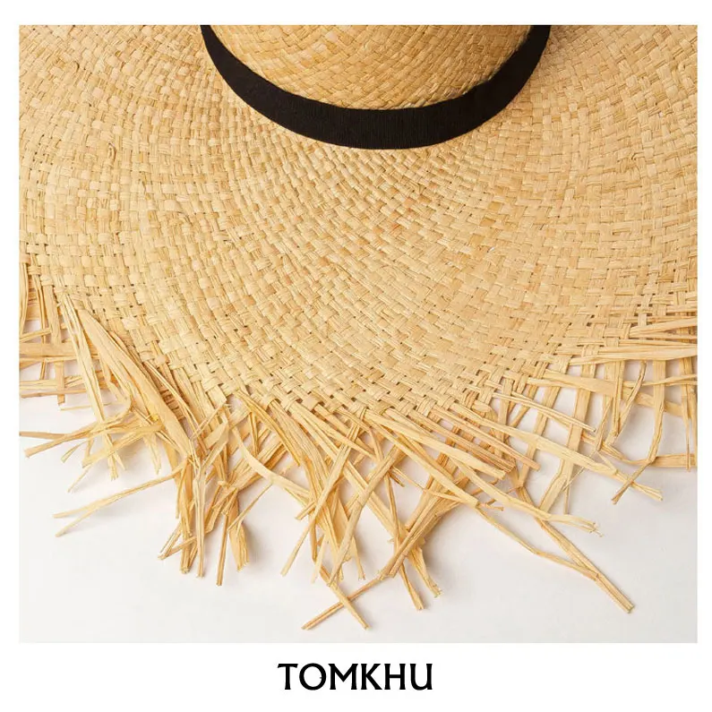 TOMKHU Новая женская большая шляпа с большими полями 20 см Raffia Солнцезащитная