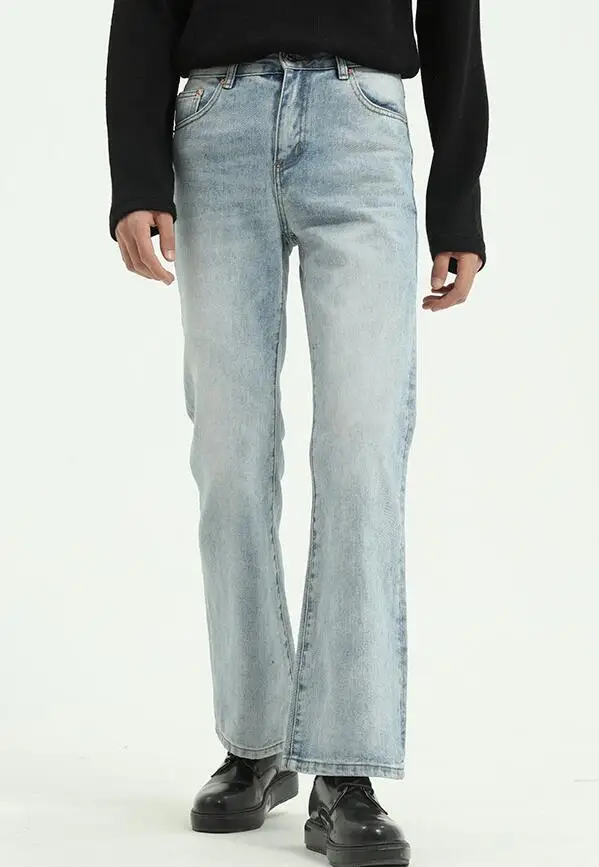 Men High Street Hip Hop Casual Small Flare Jeans Pant Male Vintage Denim Trousers Pant Boot Cut Jeans