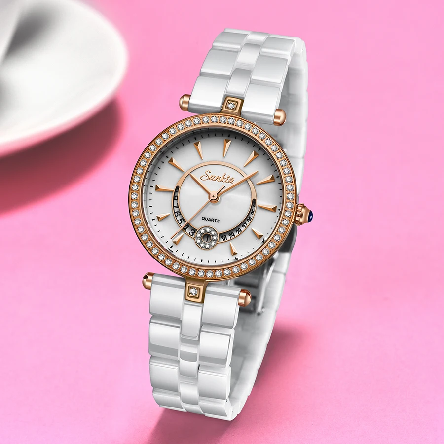 SUNKTA новые кварцевые женские часы из розового золота Топ бренд роскошные с