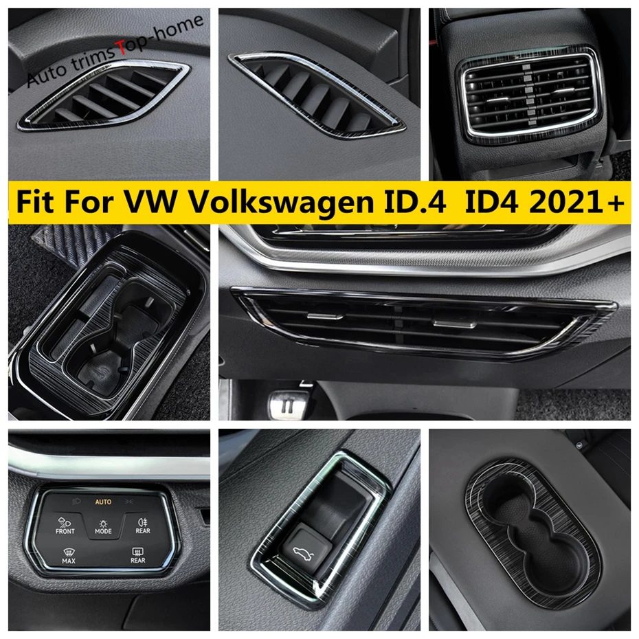 Water Cup Holder Air AC Vent Head Lights Lamp Button Cover Trim Stainless Steel Accessories For VW Volkswagen ID.4 ID4 2021 2022