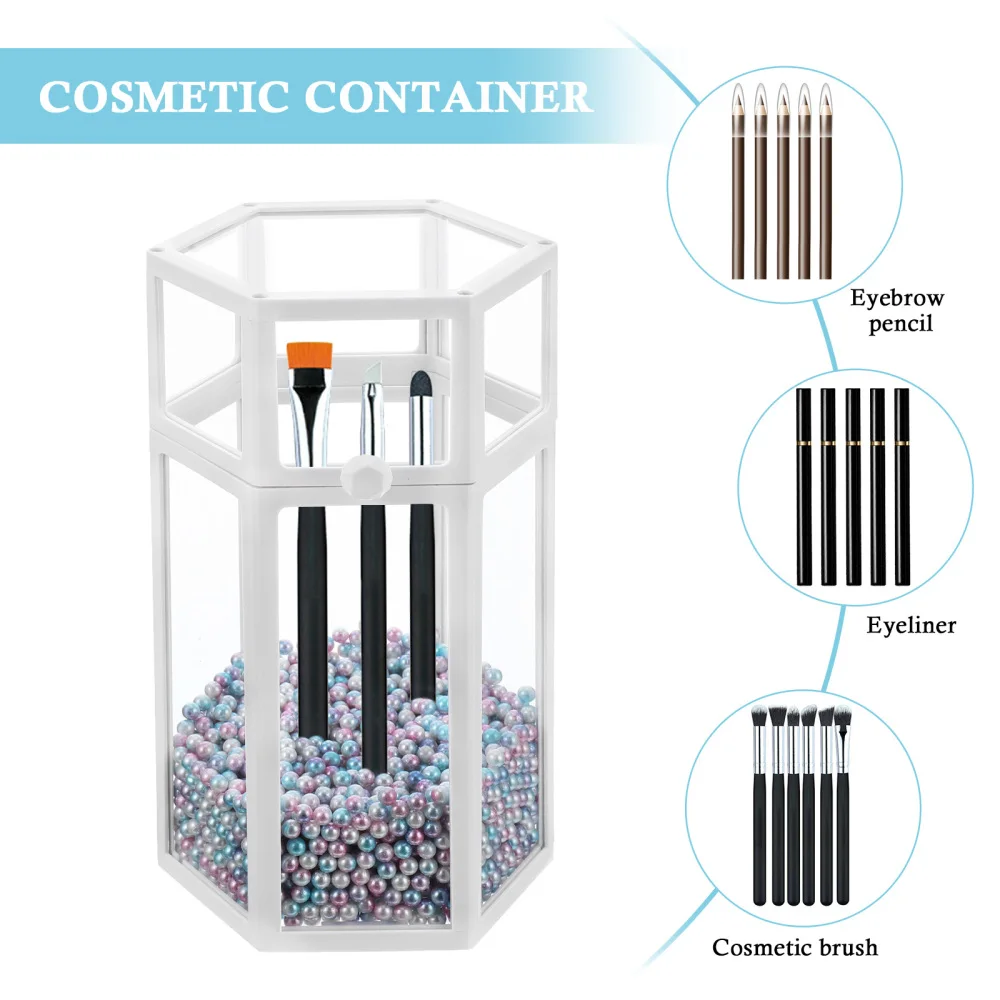 

Glass Cosmetic Storage Box with Lid and Pearls Dresser Bedroom Vanity Decoration