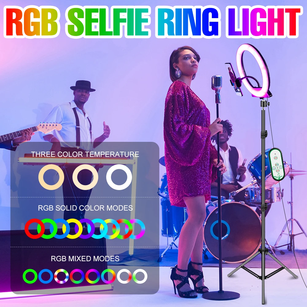 

RGB Photo Fill Light Led Makeup Video Ringlight Portable Fill Photography Lighting Adjustable Tripod Live Streaming Selfie Lamp