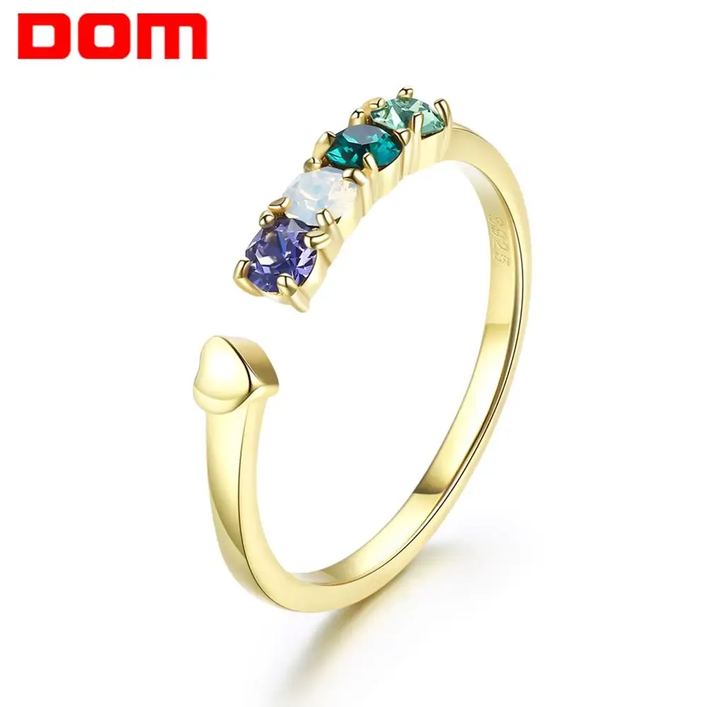DOM женские кольца подлинные 925 пробы серебряные регулируемые кристалл золотой