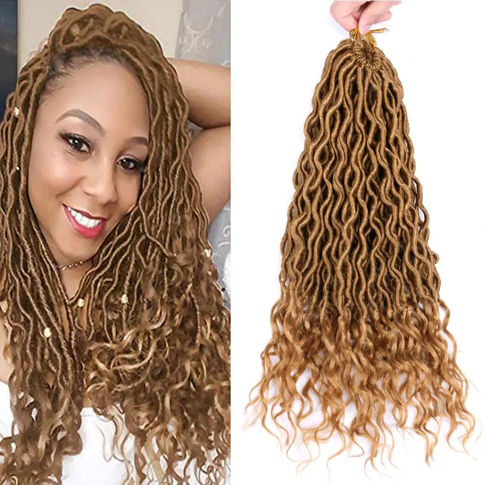 

Mtmei Hair Goddess Faux Locs Crochet Hair 18“ 24Strands Wave Dreadlocks Hair Black Brown Burgundy Ombre Braiding Hair Extensions