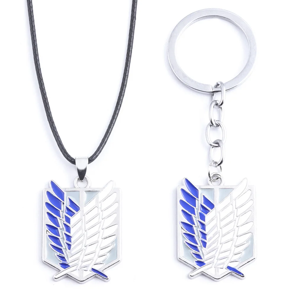

Anime Attack on Titan Keychain Necklace Figure Kids Toys Wing of Liberty Shingeki No Kyojin Leather Silver Pendant Gift