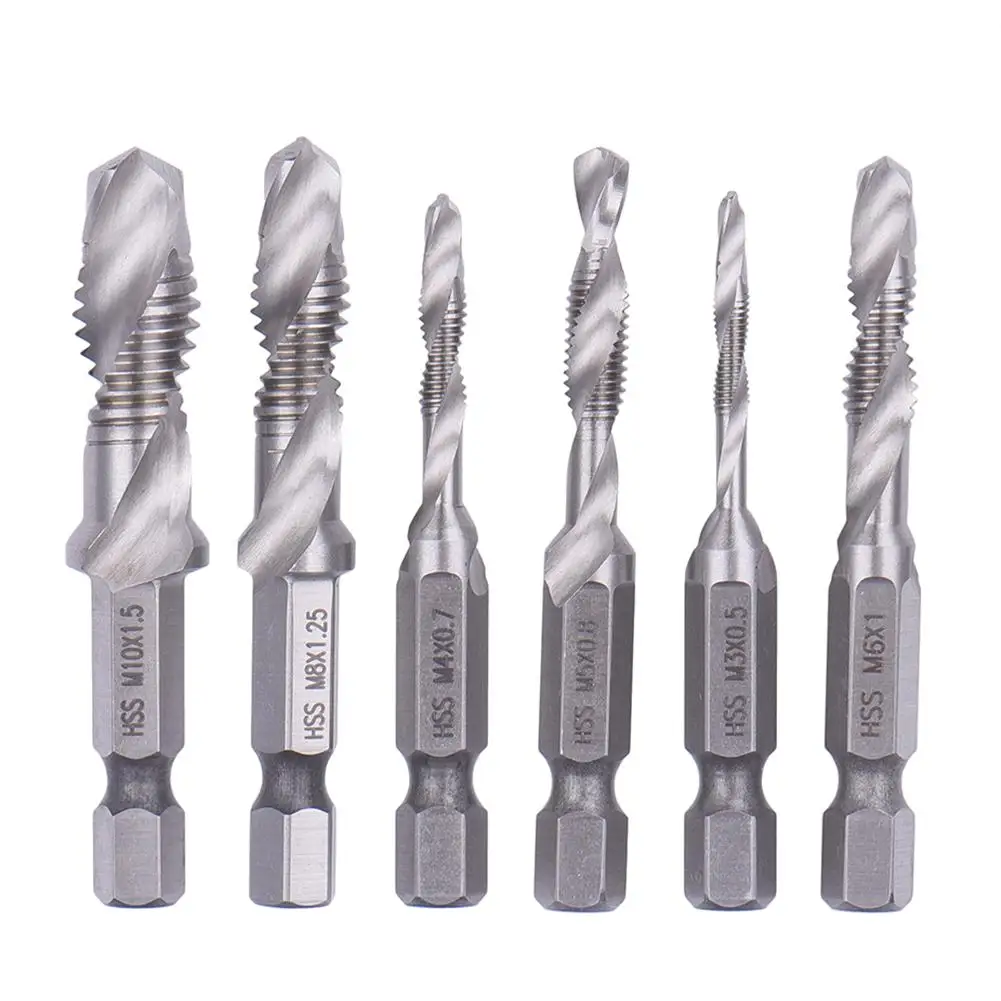 

1pcs 1/4'' Hex Handle HSS High Speed Steel Thread Spiral Screw M3 M4 M5 M6 M8 M10 Metric Composite Tap Drill Bit Tool