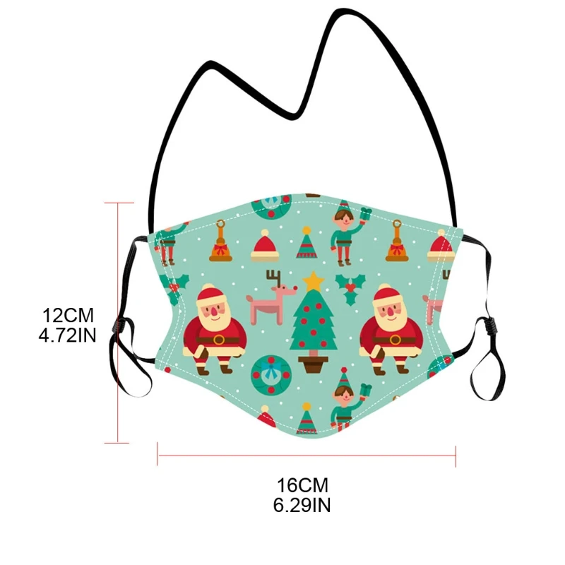 

Christmas Printed Kids Face Bandanas Reusable Cotton with Neck Holder Lanyard
