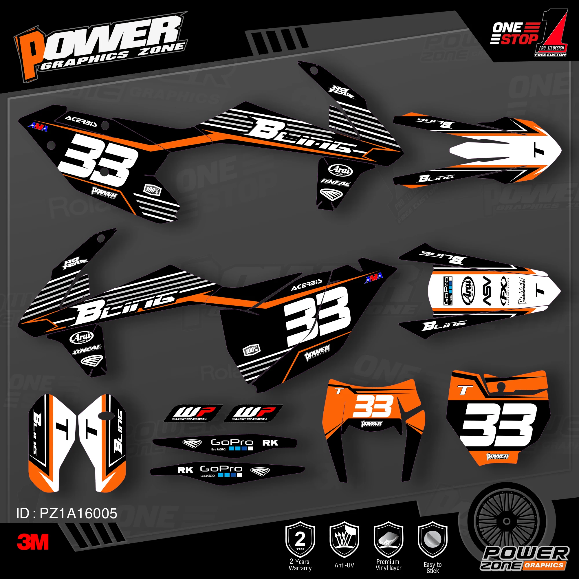 PowerZone Custom Team Graphics деколи для фона 3 м Набор наклеек KTM SX SXF MX 16 18 EXC XCW Enduro 17 19 125 до 500cc