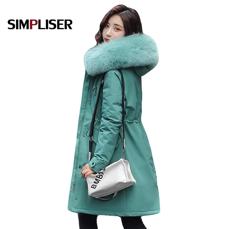 2020 Зимняя Толстая парка с хлопковой подкладкой женские пальто длинное мехом и