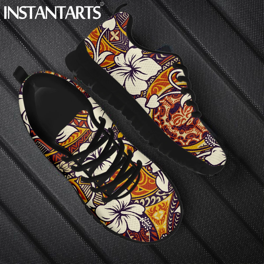 

Женские сетчатые кроссовки INSTANTARTS, дышащая обувь на плоской подошве с цветочным принтом гибискуса, на шнуровке, Лидер продаж 2021