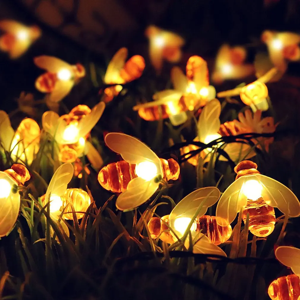 20Led Warm White String Lights Honey Bee Solar Powered Fairy Lamp For Outdoor Garden House Fence Decoration | Лампы и освещение