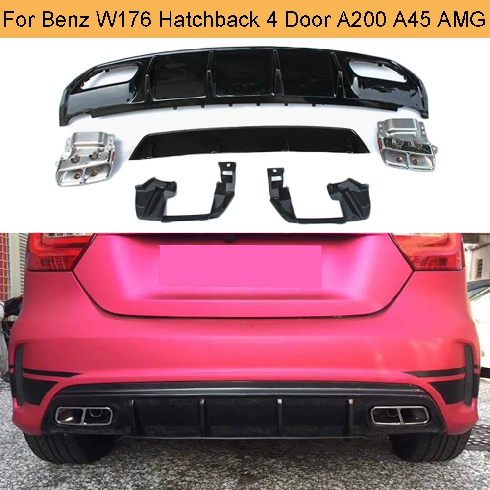 W176 Автомобильный задний бампер диффузор спойлер с выхлопом для Mercedes Benz W176 хэтчбек 4 двери 13-18 A45 AMG A180 A200 ABS