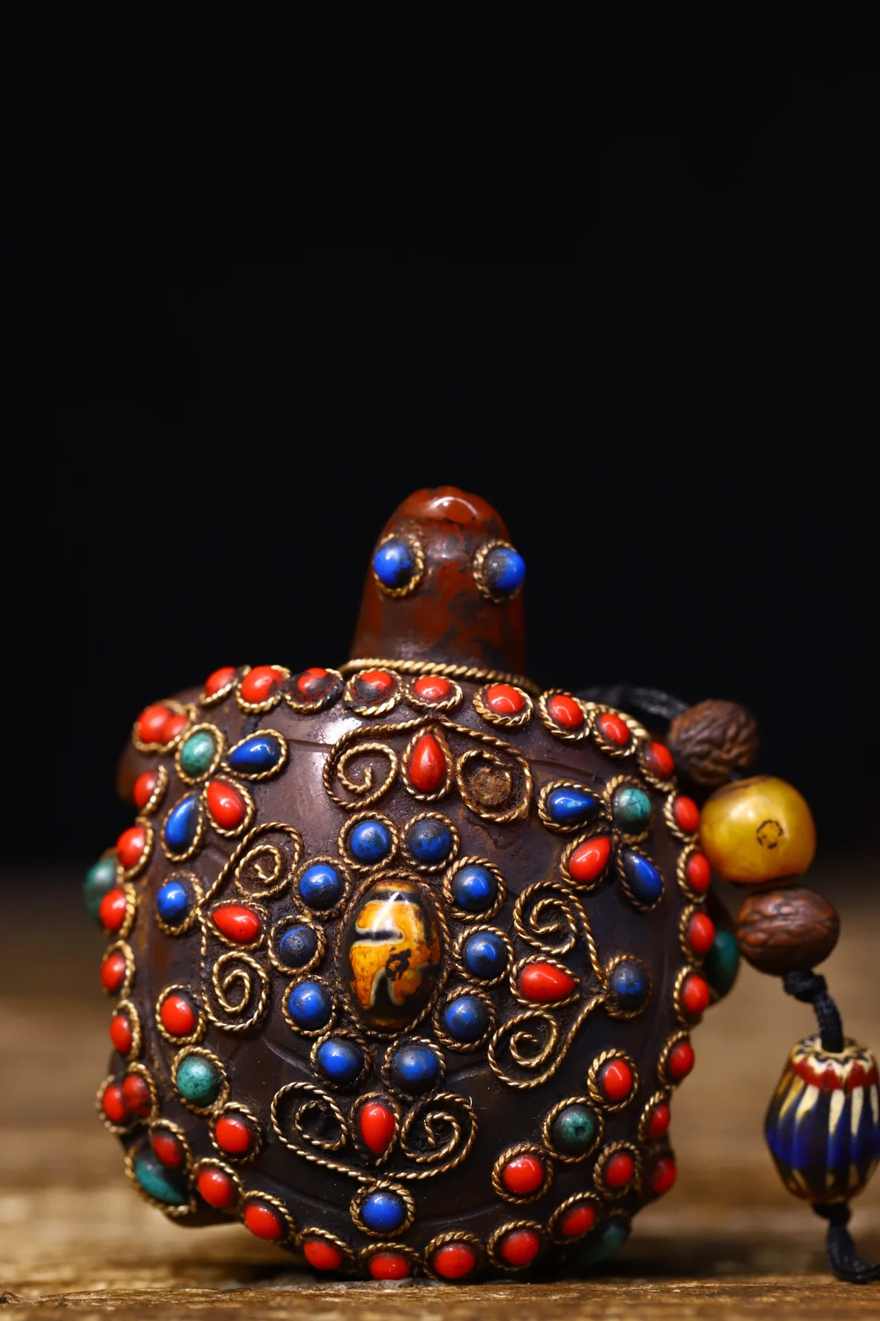 

3"Tibet temple Old Natural agate Filigree mosaic Gem Dzi Bead Lucky Turtle Pendant Amulet Town House Exorcism