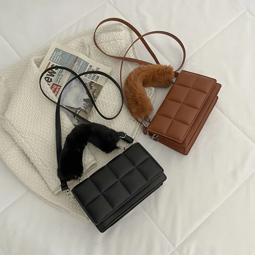 

Retro Women Shoulder Bag Fashion Checkered Pattern Messenger Bag PU Solid Color Ladies Temperament Crossbody Bags