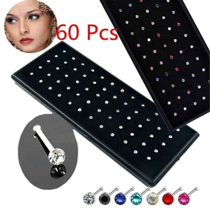

Crystal Rhinestone Nose stud Stainless Surgical Nose Piercing Stud Superfine ear bone needle earrings Body Jewelry