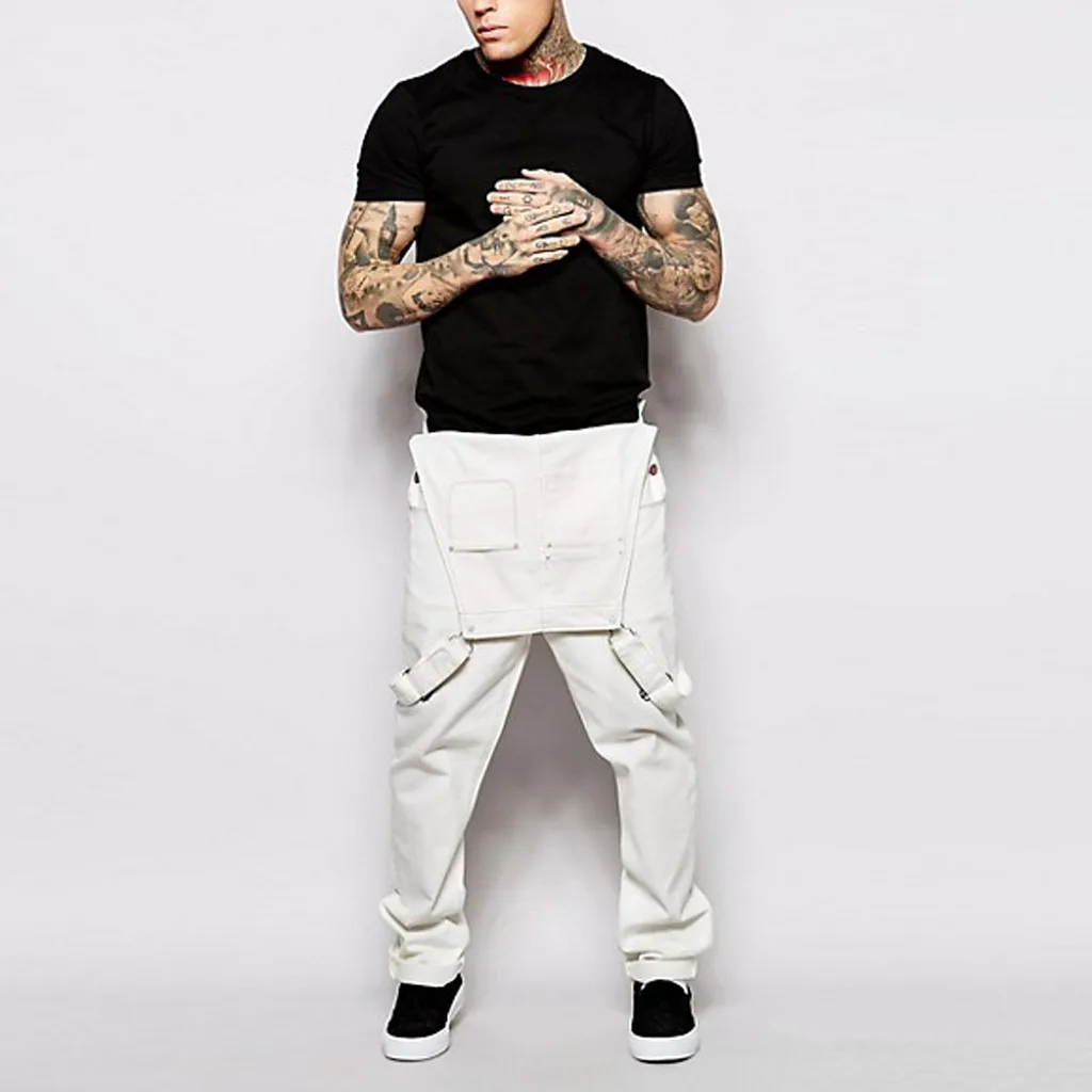 

Mens Solid Casual Jeans Wash Overall Jumpsuit Streetwear Pocket Suspender Pants Trousers Fashion Male Pants m830