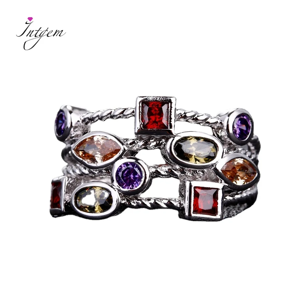 

925 Silver Fashion Jewelry Rings For Women Multiple Colorful Gemstones Wedding Ring Luxury Jewelry Engagement Gift Wholesale