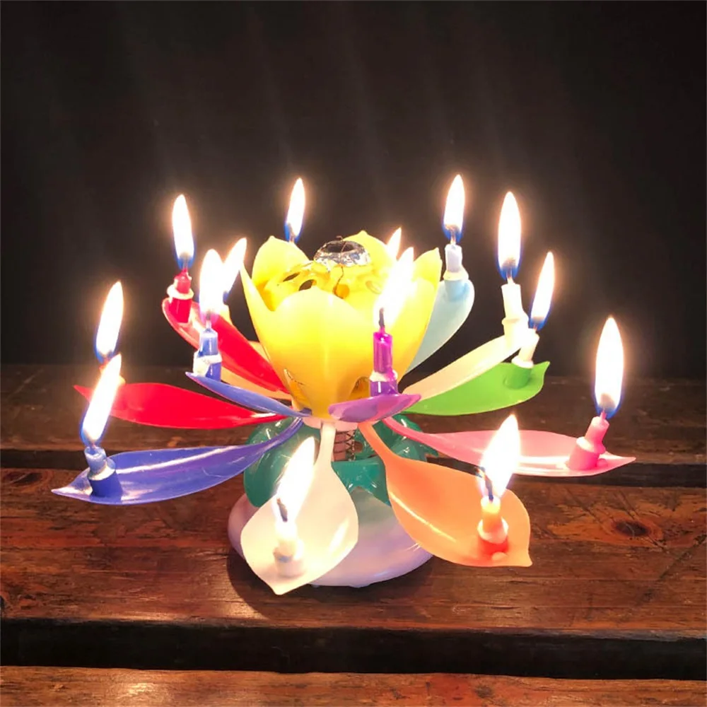 8 шт. свечи цветок лотоса вращающаяся музыкальная свеча на день рождения для