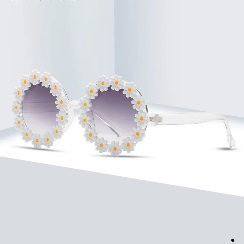 

retro round Flowers sunglasses women 2022 brand designer laides fashion white sun glasses vintage oculos de sol feminino uv400