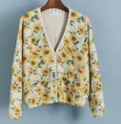 sunflower coffee Harajuku Mori Girl, милый свитер с v-образным вырезом и принтом подсолнухов, кардиган, Свободный вязаный кардиган, женские топы, осенняя хиппи, богемная одежда, пальто - Цвет: sunflower coffee