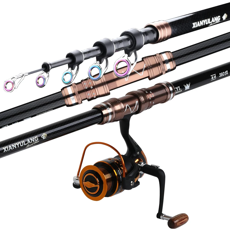 Carbon Fiber 2.1M -4.5M Telescopic Fishing Rod Rock Wedkarstwo Olta Spinning Sticks Raft Boat Canne for Peche En Mer