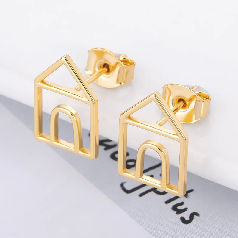 

Golden Hollow out House Stud Earrings For Women Bohemian 2021 Fashion Hanging Women Earrings Summer Jewelry Girls Party Gifts