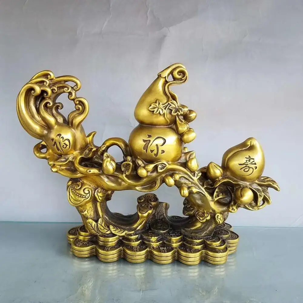 

wedding decoration Chinese Fengshui brass craftsmanship creates a statue of Fulu Shou Ruyi Gourd Shou Tao Lotus Root Statue