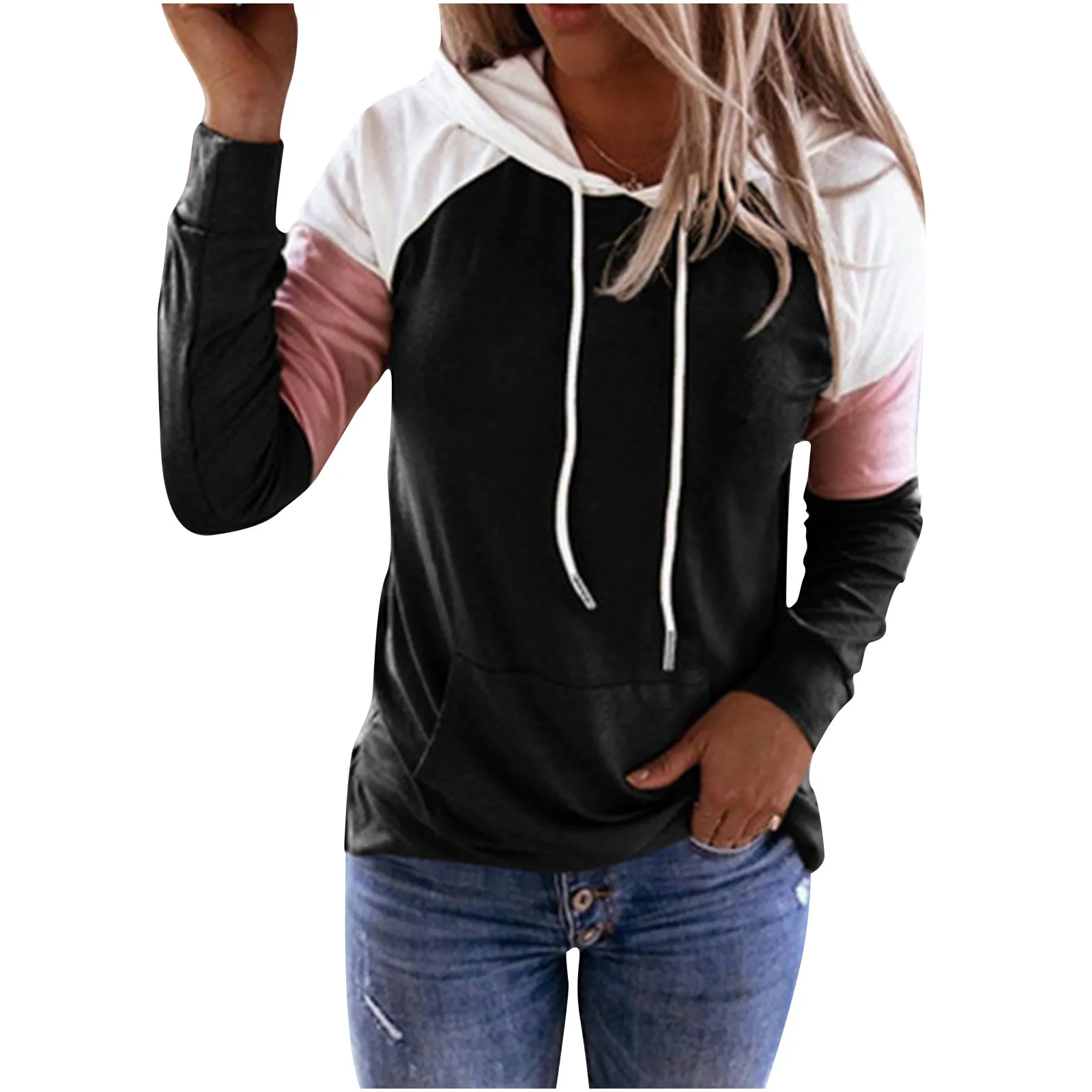 

Hoodies Women Patchwork Hoodies T-shirt Long Sleeve Casual Sweatshirt Top Blouse Oversized Streetwear Casual 2021Autumn Winter