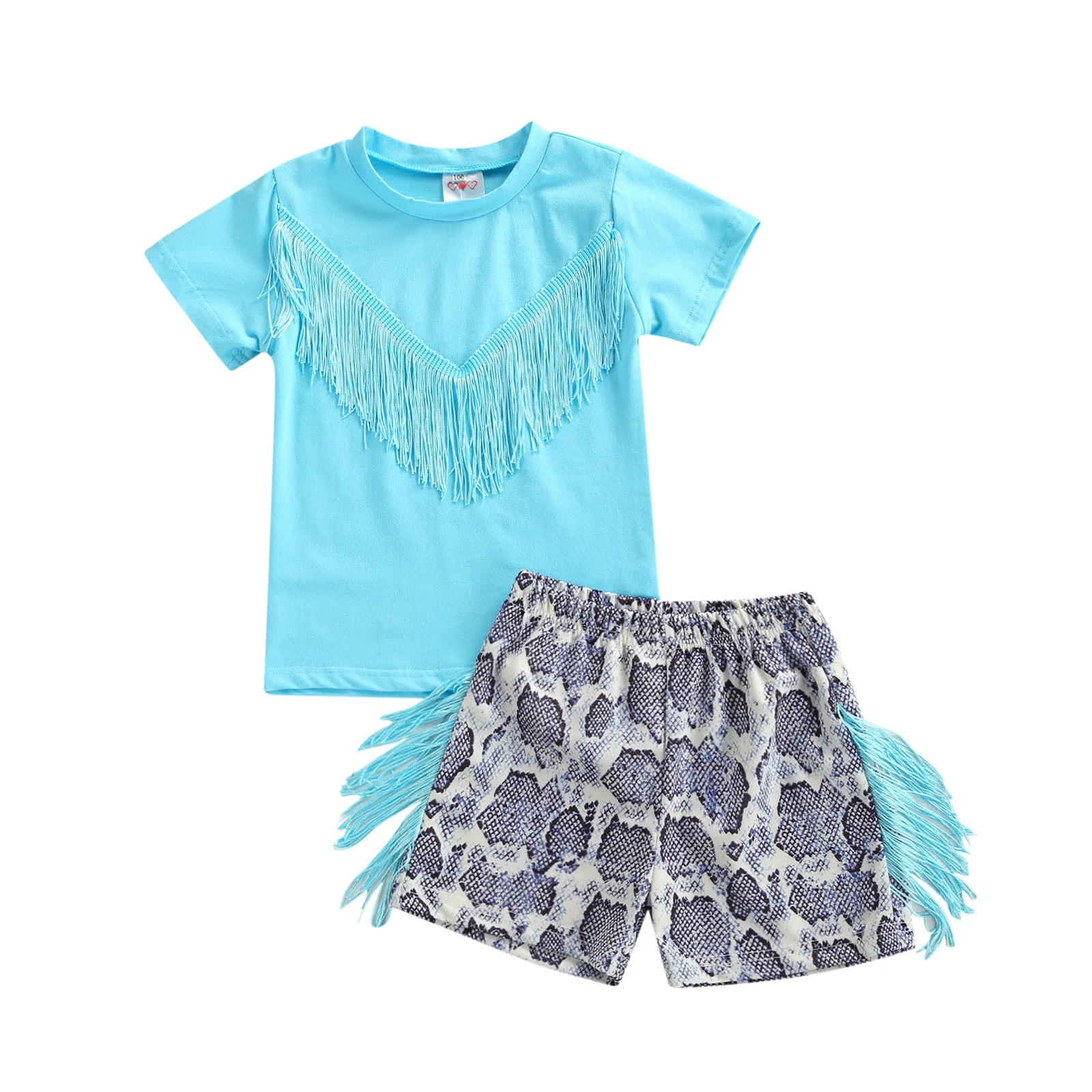 

2Pieces Kids Casual Set Baby Girl Clothing Solid Color O-Neck Sleeveless T-shirt Serpentine Print Shorts for Summer 1-6 Years