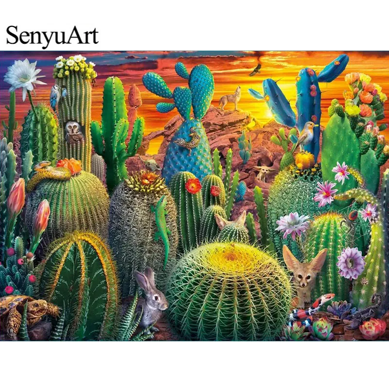 

SenyuArt Full Square Round Drill 5D Diamond Embroidery Plant Cactus Diamond Painting Mosaic Picture Cross Stitch Kits Wall Decor