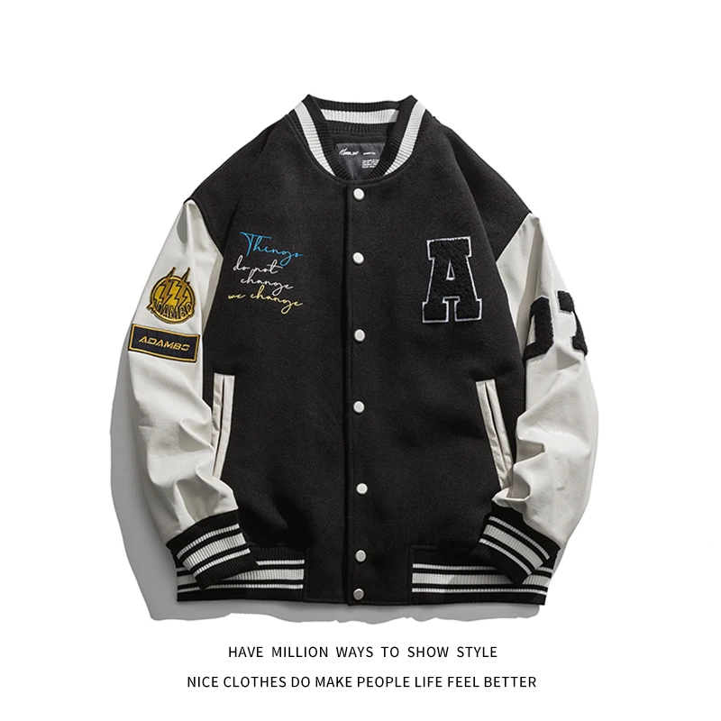 

2021 New Spring&Autumn Oversize Loose Baseball Jacket Leather Sleeve Women's Coat Men's Varsity Bomber Unisex Couple Chic Street