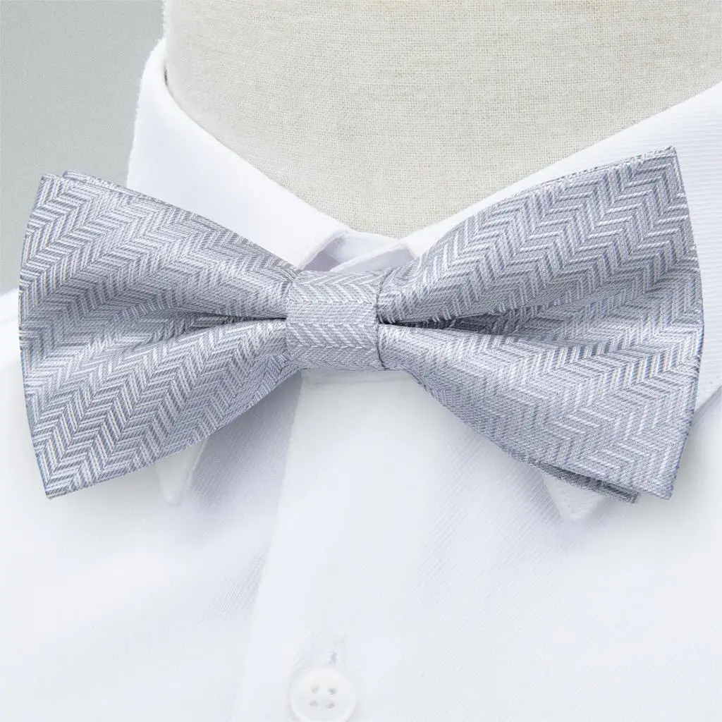 Серебряный однотонный Шелковый самодельный галстук бабочка для мужчин