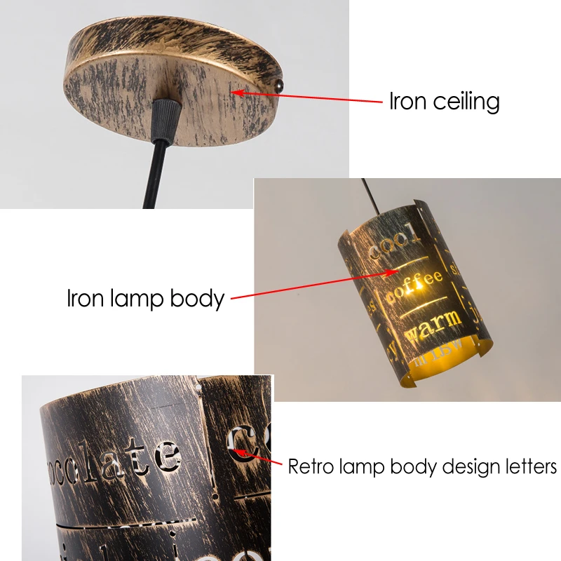 

Retro industrial iron chandelier creative loft letter lamp bar restaurant cafe pendant lamp dining room bedroom headlight