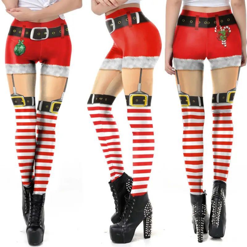

Women Sport Pants High Waisted Yoga Fitness Leggings Run Gym Christmas Trousers