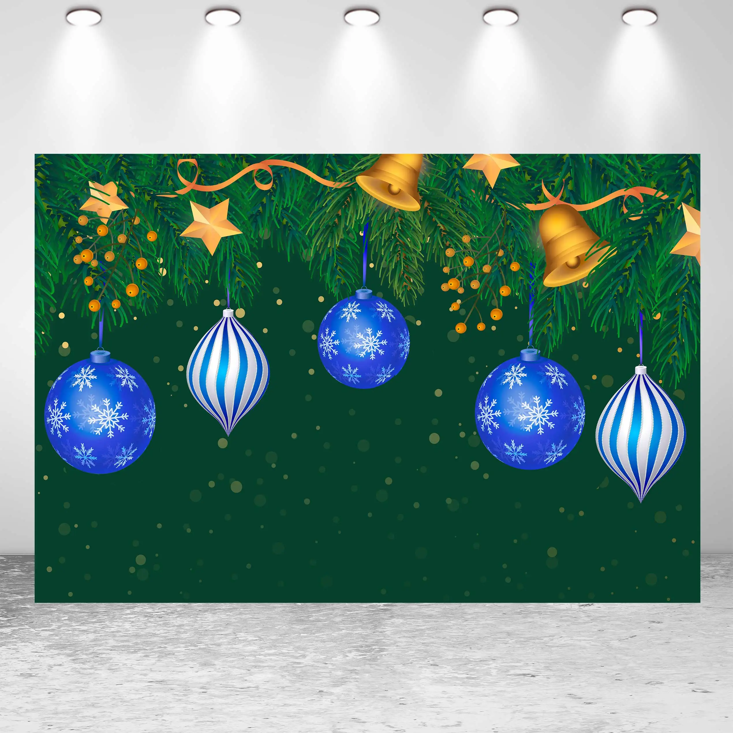 

NeoBack Merry Christmas Golden Lantern Bells Christmas Tree Snowflake Gift Party Banner Photo Backdrop Photography Background