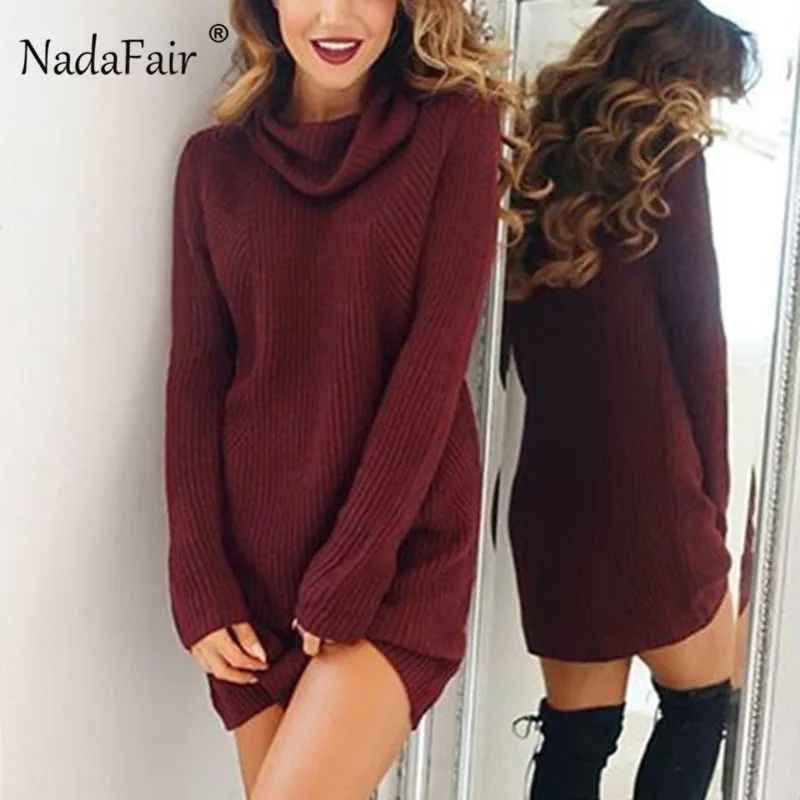Женское вязаное платье свитер Nadafair однотонное свободное Повседневное мини