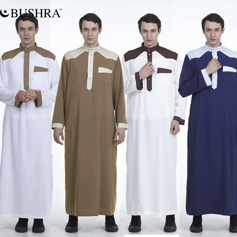 

Men's RobeThe New National Color Matching Male Robes Saudi Arabia The Middle East Color Matching Simple Cotton Robe 2022 BUSHRA