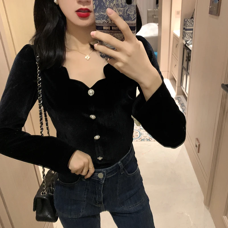 

2021 Весенняя Новинка простая Однотонная рубашка с квадратным воротником Элегантная Модная Однотонная рубашка 2021 Новое поступление