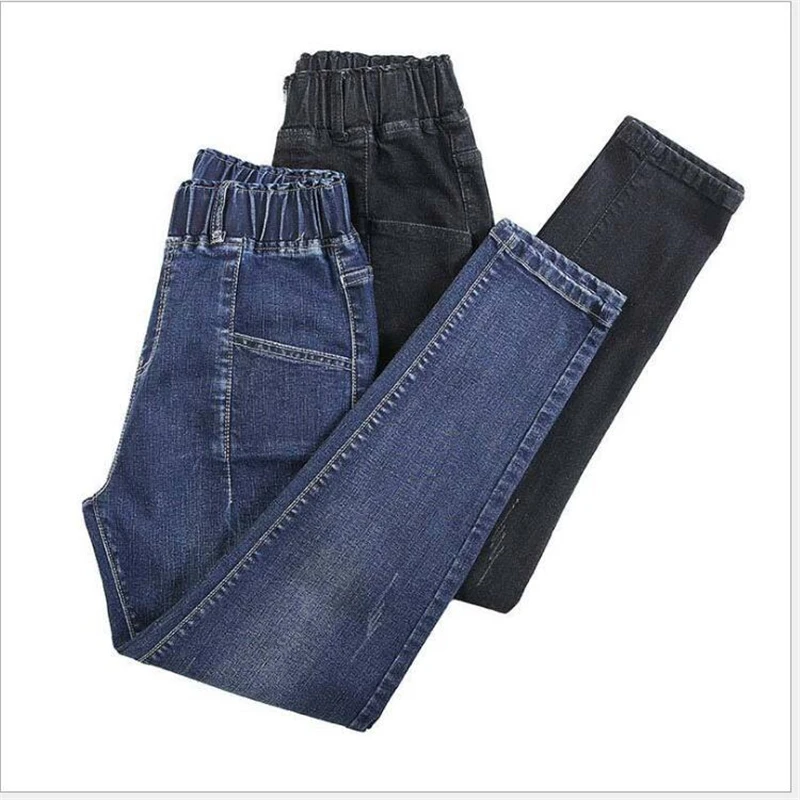 

100kg Women Oversize Elastic High Waist Vintage Jeans Lady Casual Slim Basic Denim Pants Versatile Match Streetwear Trouser