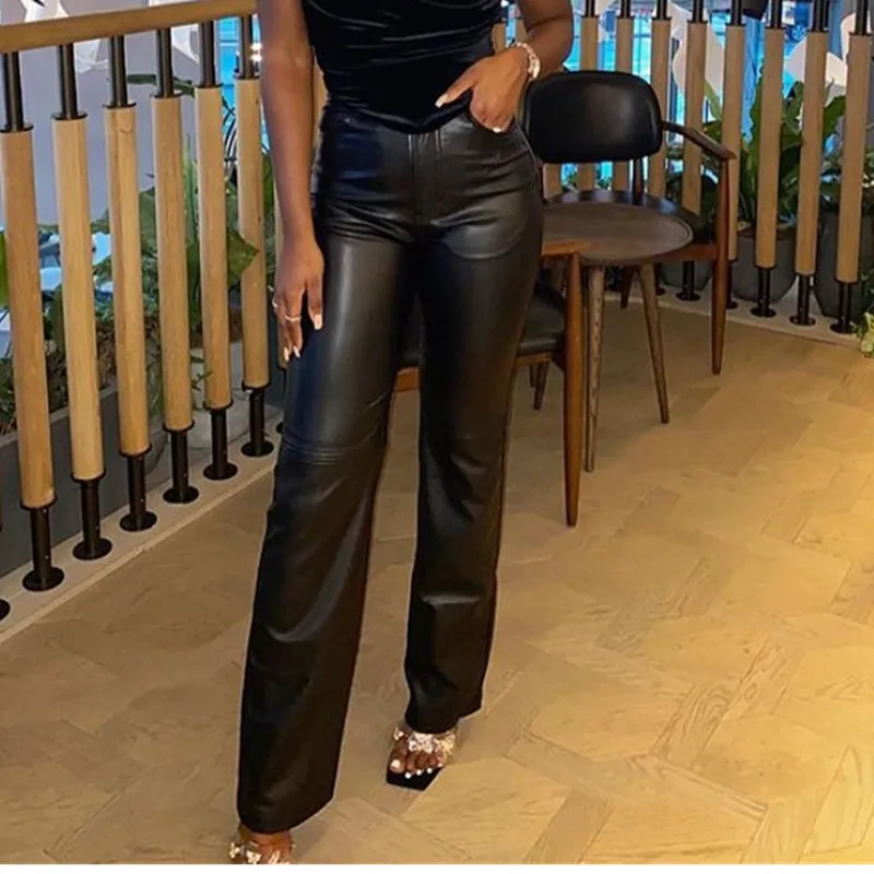 Faux PU Leather Pants Women Y2k 