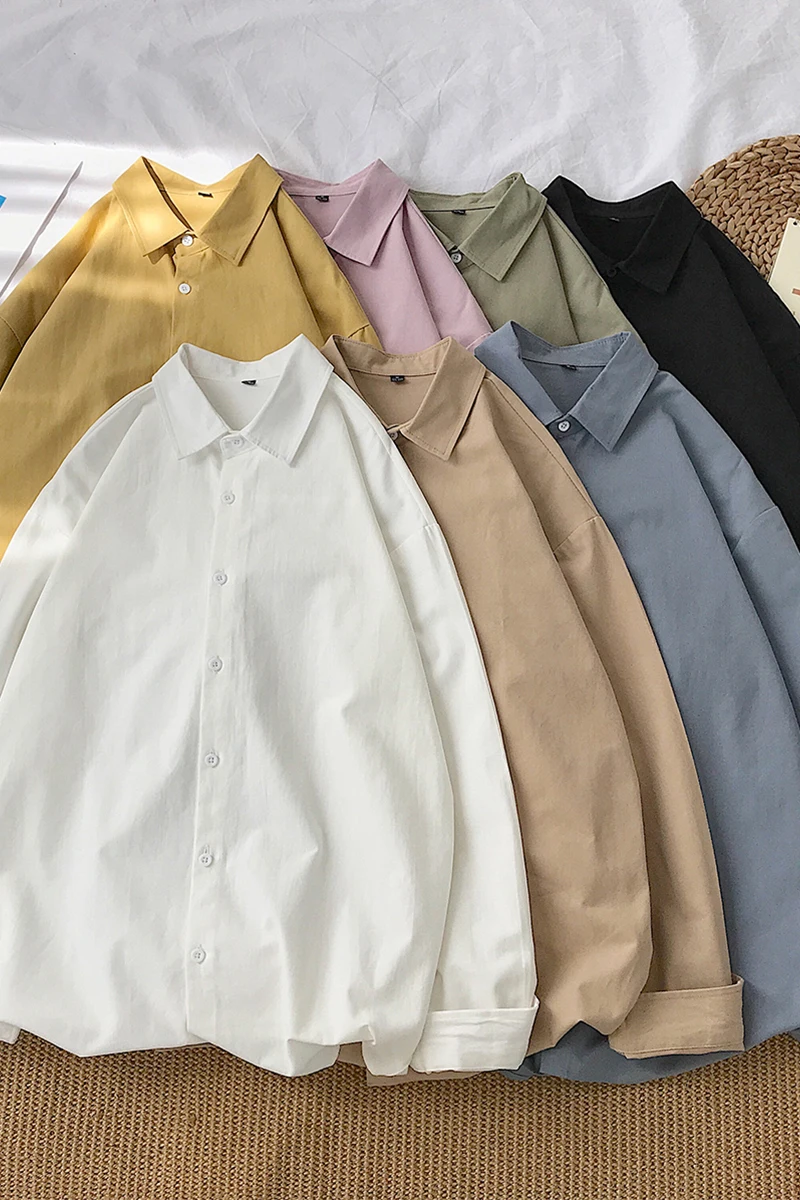 

BAIDAFEILI 2020 New Autumn 100% Cotton Solid Hong Kong Style Full Sleeve Shirts Loose Japanese Simple Versatile Clothing Trend