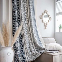 mcao navy blue baroque window curtain boho style floral damask vintage cotton linen drapes for bedroom livingroom kitchen tj3838