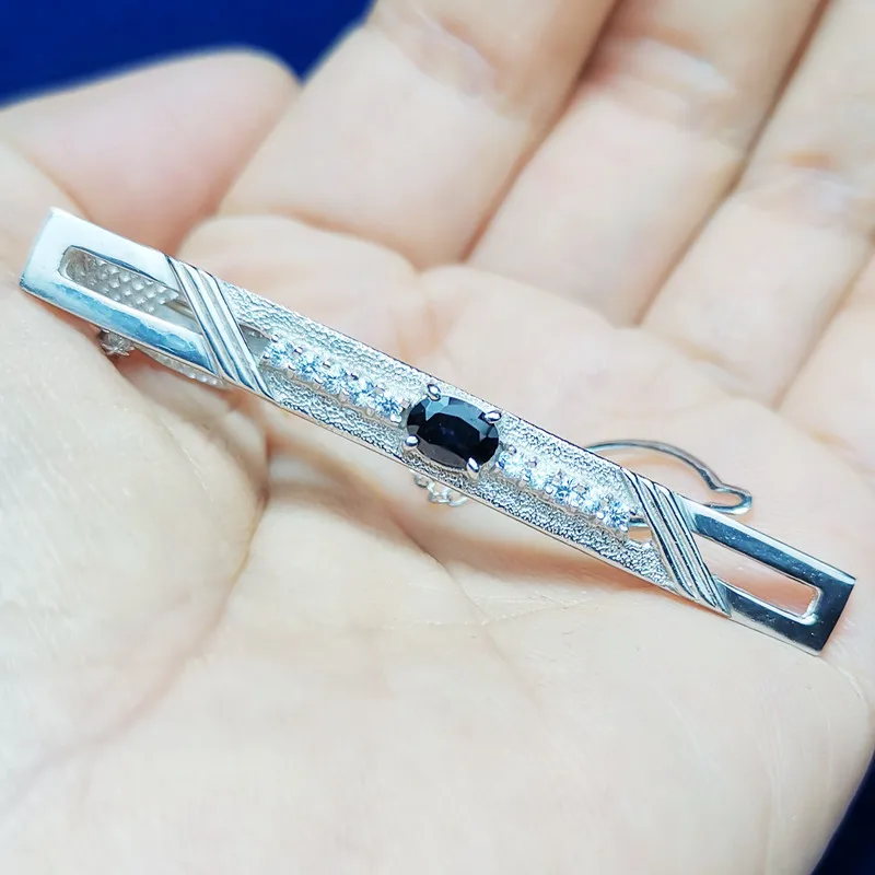 Мужской зажим для галстука с натуральным сапфиром бесплатная доставка мужское