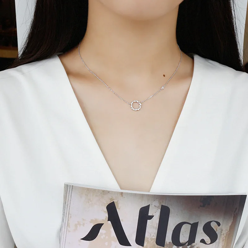 

Korean Version Hot Sale 925 Sterling Silver Jewelry Inlaid Zircon Torus Pendant Simple Delicate Personality Women's Necklace