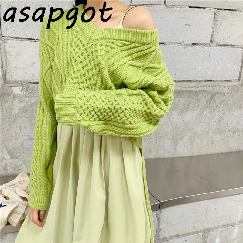 Asapgot модный темпераментный желтый комплект Новые пуловеры вязаный свитер с