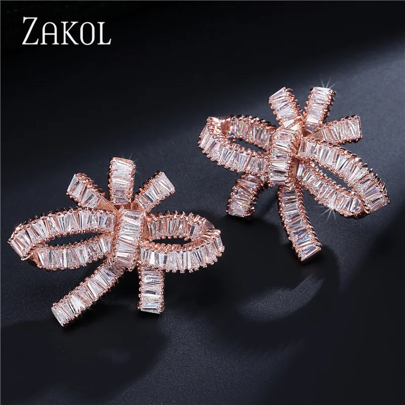 ZAKOL изысканные циркониевые серьги-гвоздики с закрученным сердечком и узлом роскошные белые свадебные украшения для элегантных женщин FSEP366